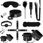 12 PCS Sex Bondage BDSM Restraints Kits Fetish Handcuffs Ankle Cuff Collar Blindfold Whip Rope Nipple Clamps Paddle Anal Toys Ball Gag Adult Games Foreplay Sexy Toys for Couples...
