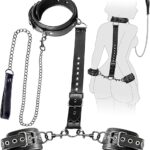 BDSM Bondage Sex Restraints Set Couples Sex Toys, Neck to Wrist Restraints Kit with Traction Chain Back Sex Handcuffs Collar Adjustable Bondage Gear & Accessories SM Sexy Slave...