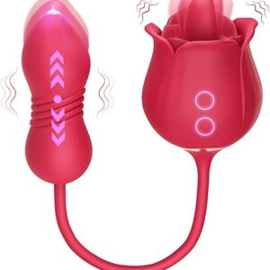 MOOLIGIRL Rose Sex Toys Dildo Vibrator - 3in1 Adult Toys Sex Stimulator for Women with 9 Tongue Licking & Thrusting G Spot Vibrators, Adult Anal Sex Toy Clitoral Nipple Licker...