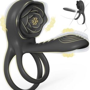 Penis Extender with G Spot Clitoris Penis Vibrator, Adult Men's Women's Sex Toys, Silicone Cock Ring Vibrator for Men, 4 in 1 Rose Sex Toy for Man Woman, MOVGANI Sex Game with 9...