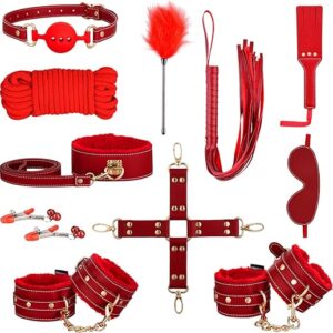 Sex Bondage BDSM Kit Restraints - UTIMI Upgrade 11PCS Sets with Adjustable Handcuffs Collar Ankle Cuff Blindfold Feather Tickler Adult Games Sex Toys for Men Women and Couples...