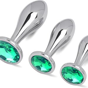 Sex Toys Anal Butt Plug, 3Pcs Adlut Toys Safety Metal Butt Plug Sexy Toy with Crystal Diamond Anal Toy for Men Women Anal Trainer Beginner (Green)