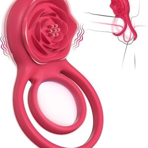 Vibrating Cock Ring with Rose Clitoral Stimulator, Pleasure Penis Ring Vibrator Couples Adult Sex Toys for Men Women, 7 Vibrations Male Couple Sex Toy